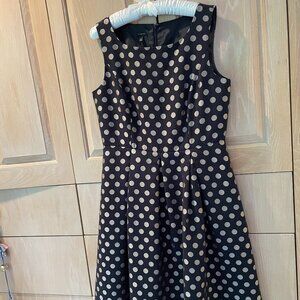 Talbots Black with Gold Polkadots Fit-and-Flare Dress